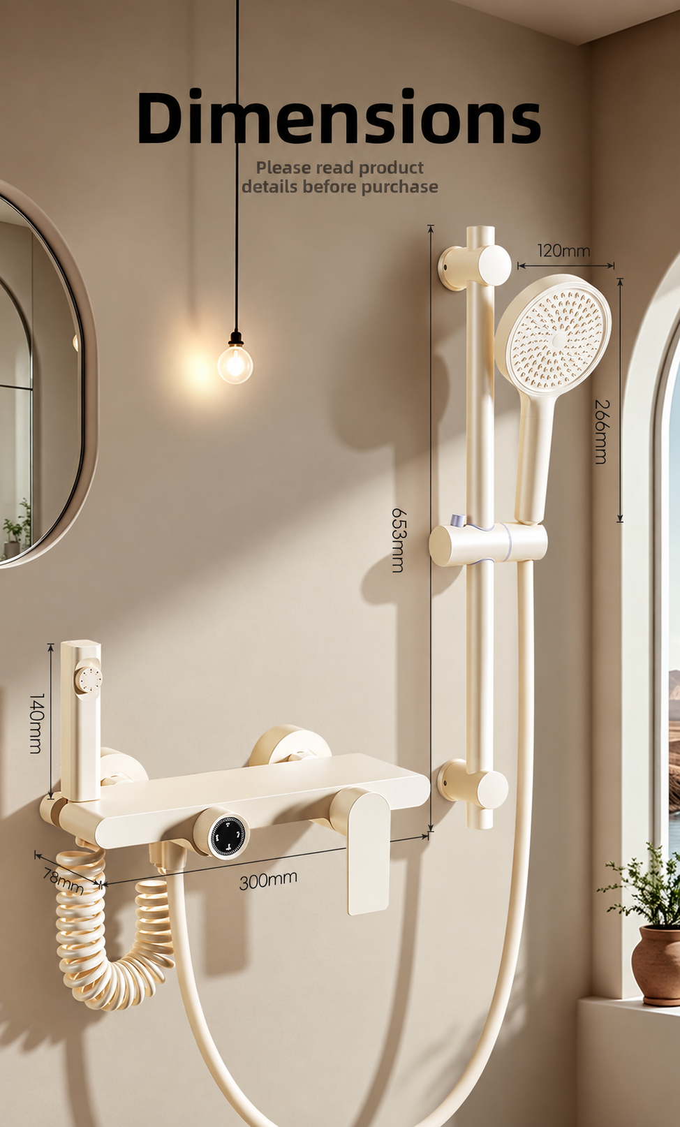 Cream Solid Brass Shower Set with Storage Shelf | High-Pressure Hand Shower - 图片 2