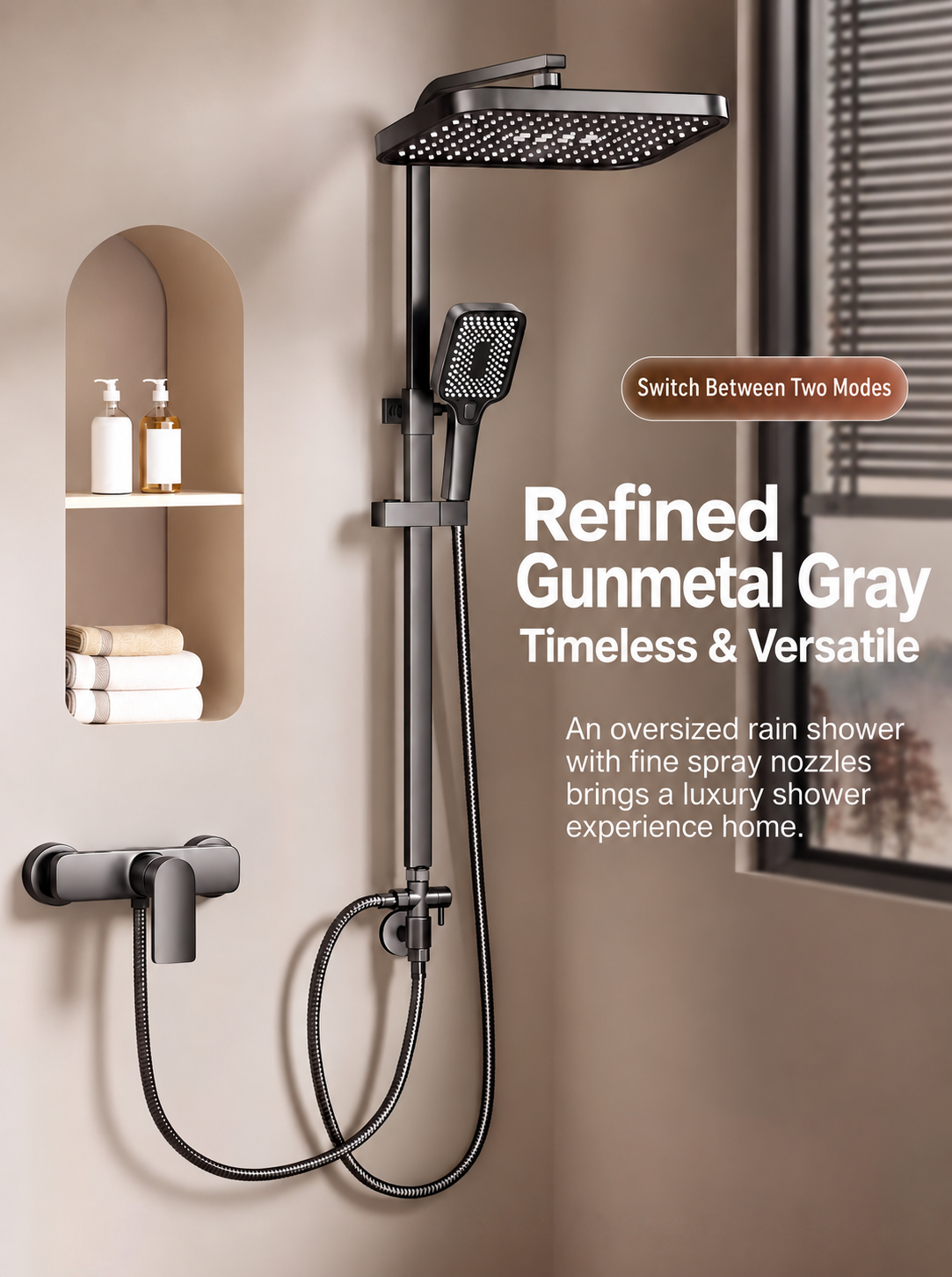 Split-Type Bathroom Shower System with Overhead Rain Shower & Hand Shower - 图片 2
