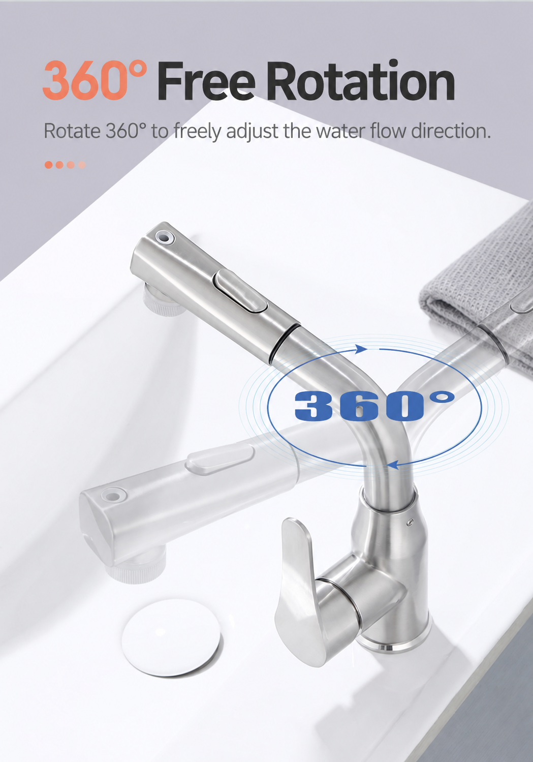 304 Stainless Steel Pull-Out Bathroom Basin Faucet – Hot & Cold Mixer - 图片 6
