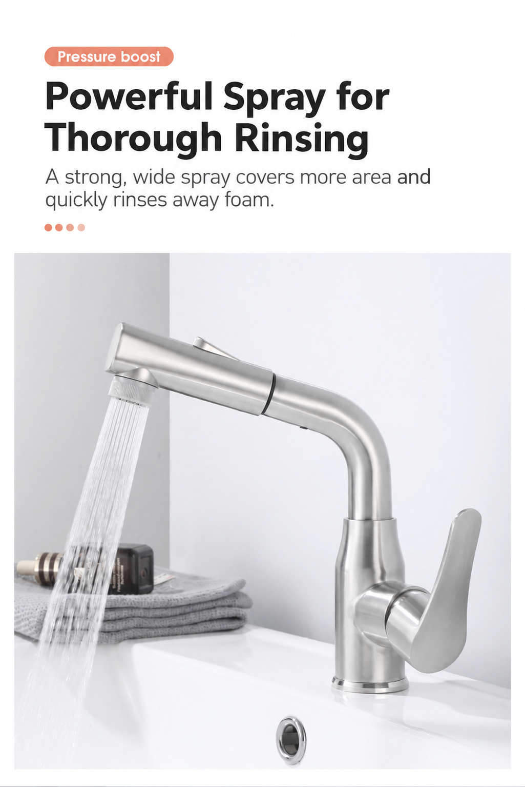 304 Stainless Steel Pull-Out Bathroom Basin Faucet – Hot & Cold Mixer - 图片 5