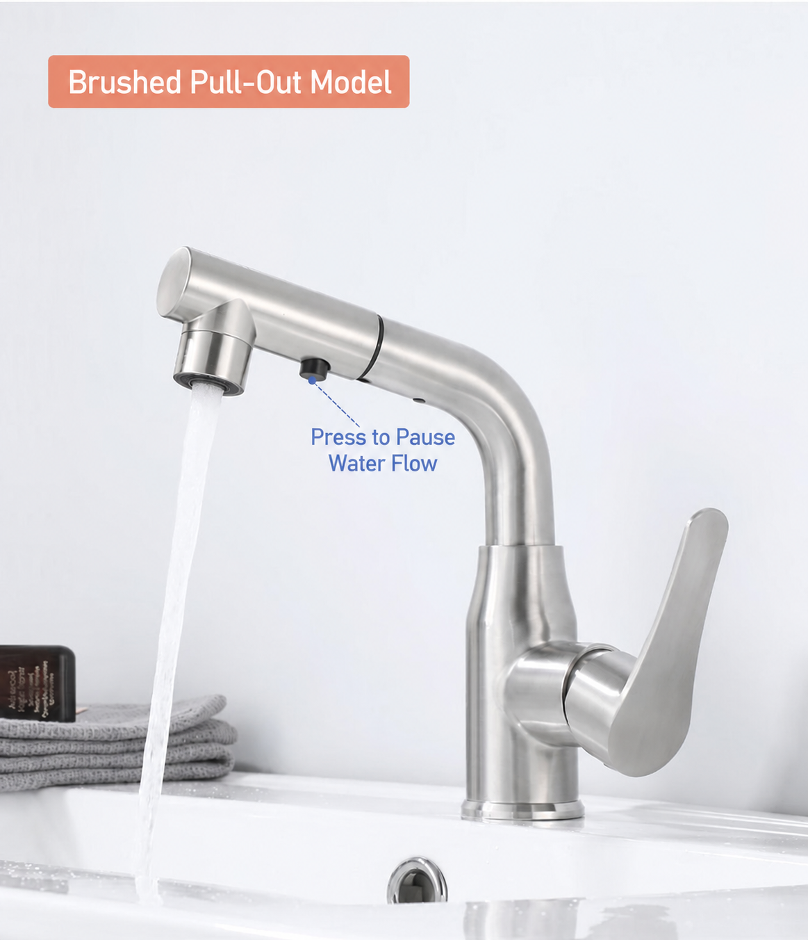 304 Stainless Steel Pull-Out Bathroom Basin Faucet – Hot & Cold Mixer - 图片 3