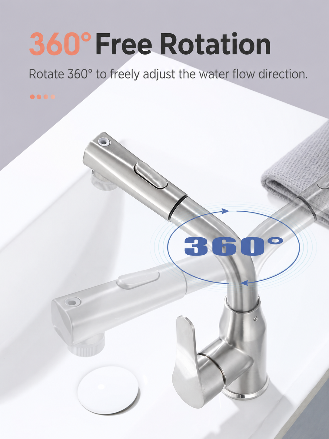 304 Stainless Steel Pull-Out Bathroom Basin Faucet – Hot & Cold Mixer - 图片 2