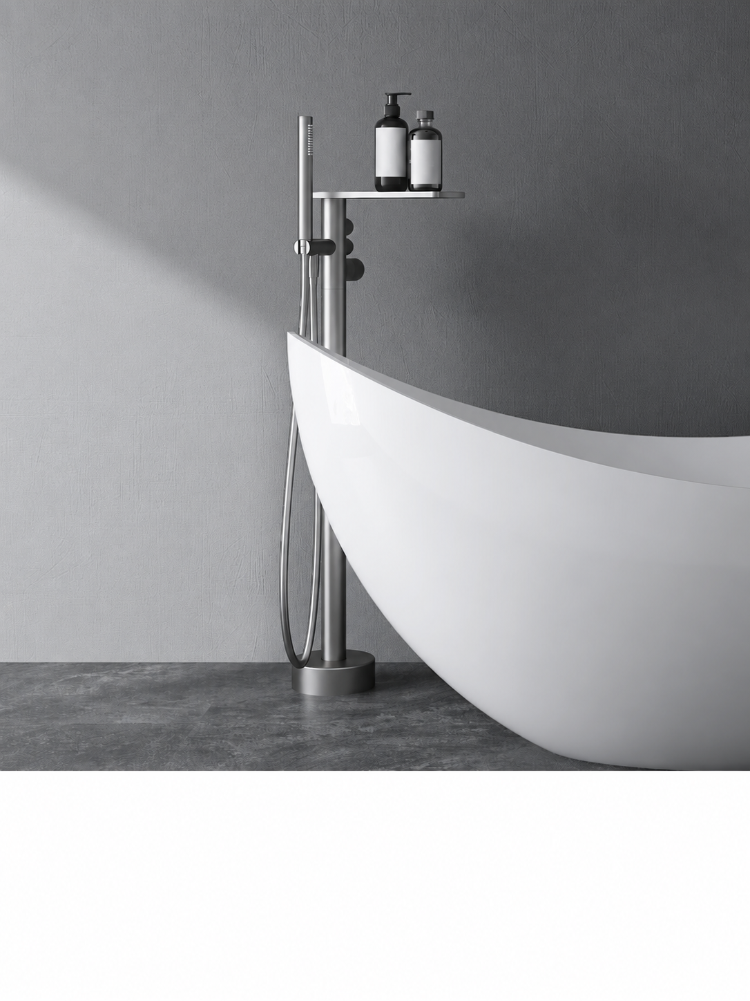 Freestanding Waterfall Bathtub Faucet with Hand Shower – Floor-Mounted Tub Filler - 图片 2