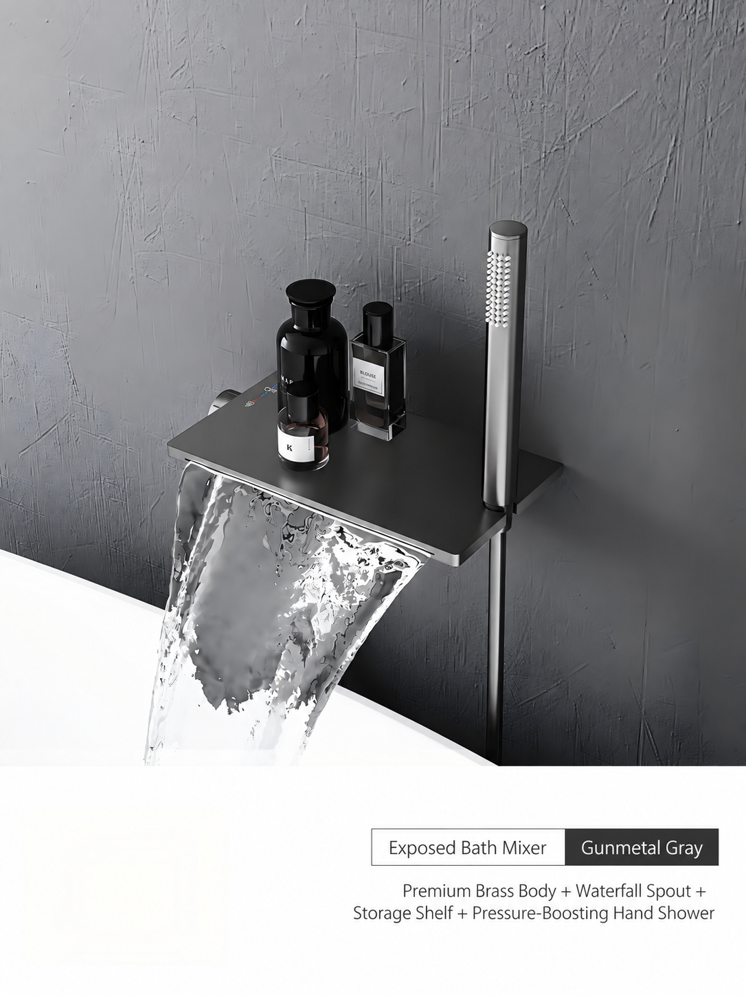 Wall-Mounted Waterfall Tub Filler with Hand Shower – Hot & Cold Bathtub Faucet - 图片 4