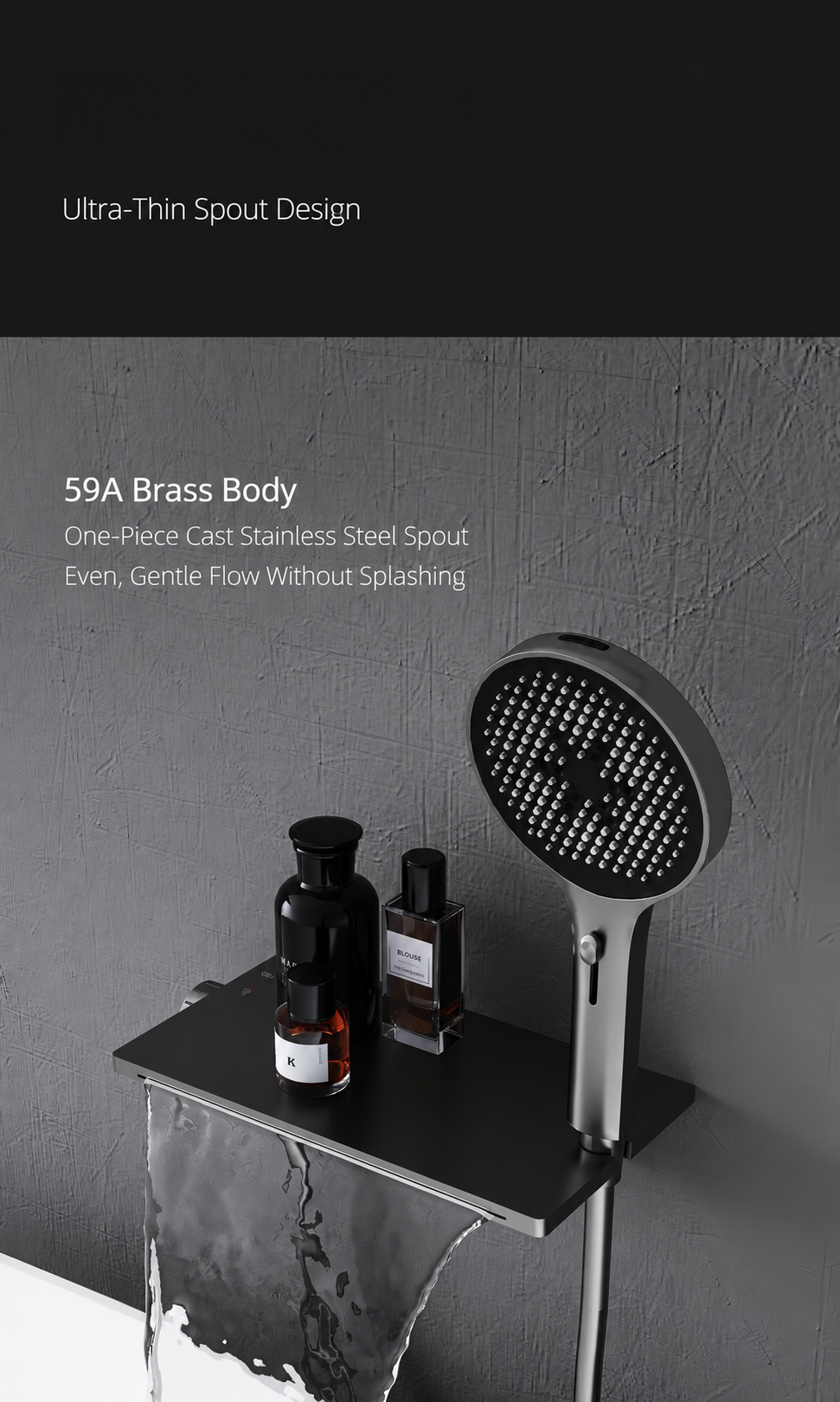 Wall-Mounted Waterfall Tub Filler with Hand Shower – Hot & Cold Bathtub Faucet - 图片 3