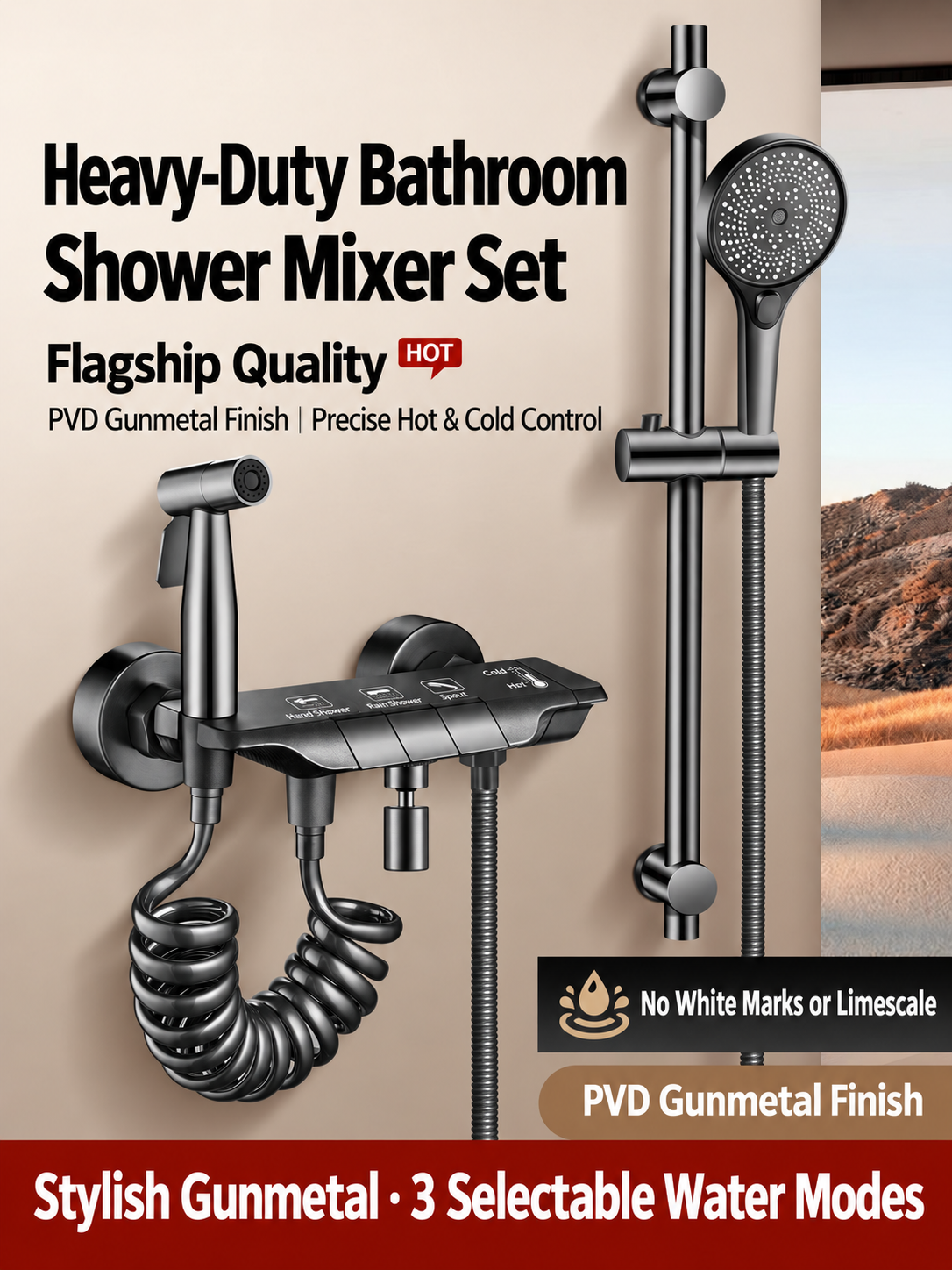 3-Way Bathroom Shower System – Hot & Cold Mixer with Hand Shower & Bidet Sprayer - 图片 2