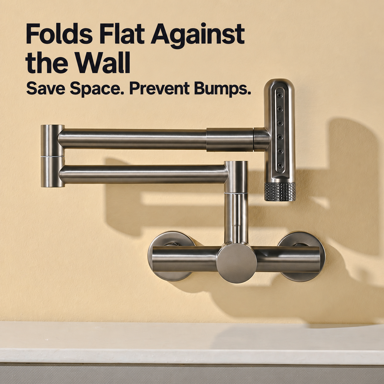 Solid Brass Wall-Mounted Folding Kitchen Sink Faucet – Swivel Hot & Cold Mixer - 图片 2
