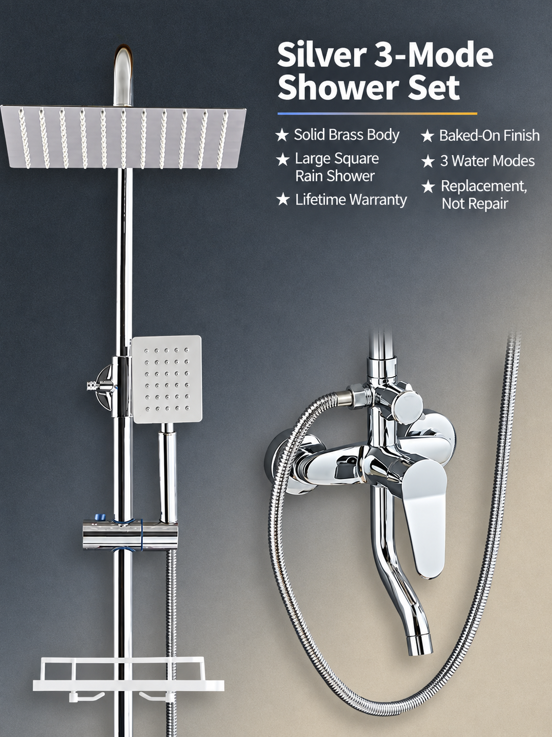 Gunmetal Gray Solid Brass Thermostatic Shower System - 图片 2