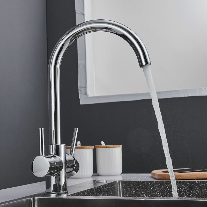 Solid Brass 2-in-1 Kitchen Sink Faucet with Filtered Drinking Water Outlet & Swivel Spout - 图片 3